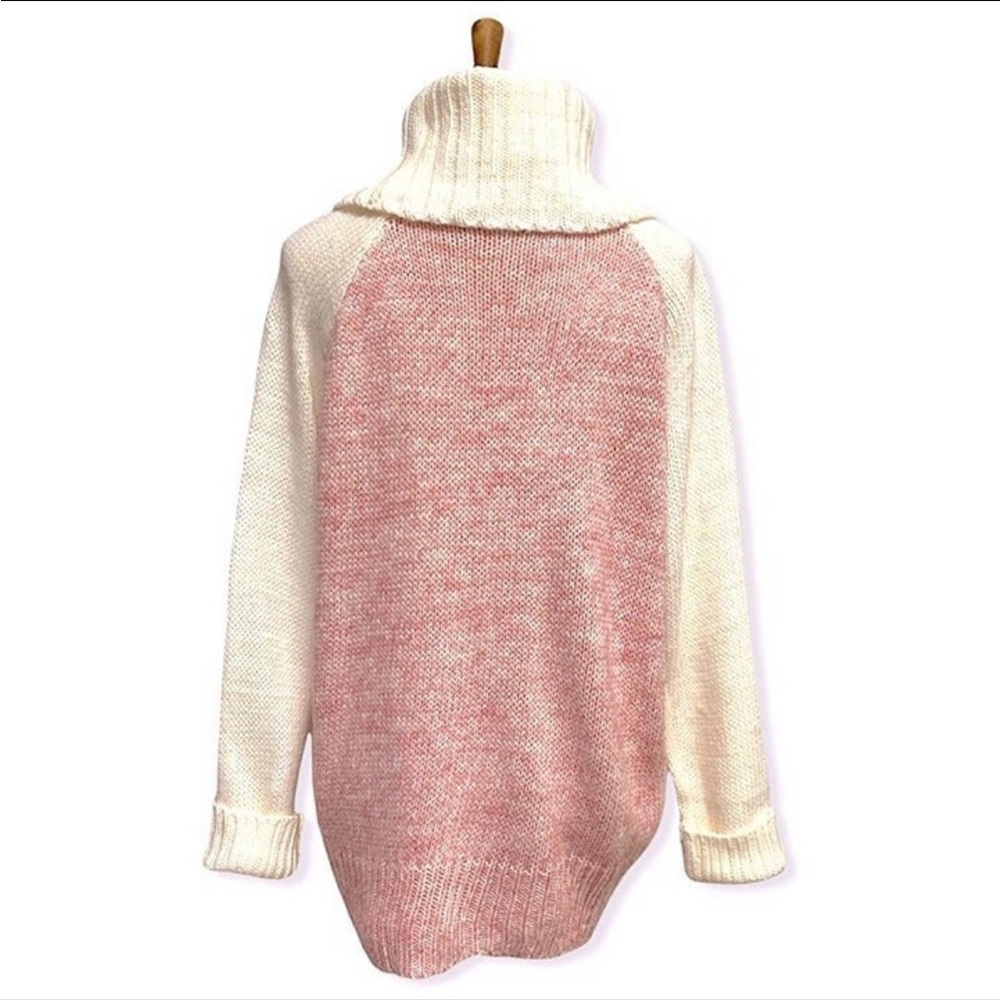 NWT ModCloth Raglan Cowl Neck Pink Color Block Cozy Knit Turtleneck Sweater LG - Picture 6 of 12
